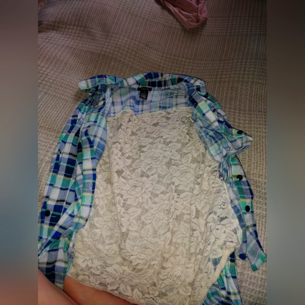 Plaid Shirt with Lace Top